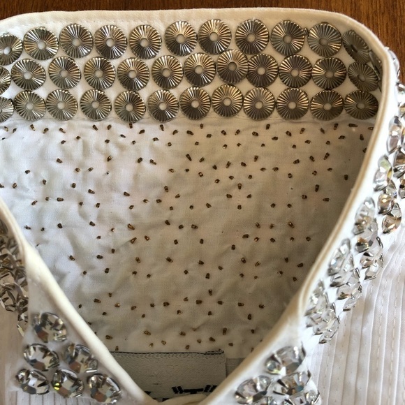 Cowgirl Fancy Western white button down blouse shirt Gold Embellishment Studs - Picture 7 of 15